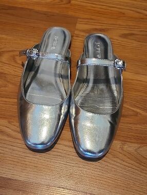 J. Crew Metallic Silver Mary Jane Mules